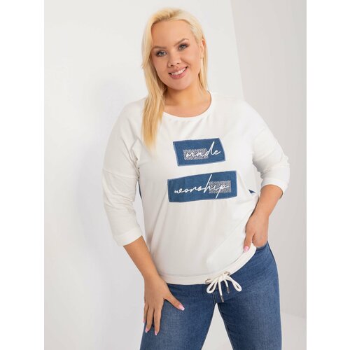 Fashion Hunters casual plus size ecru blouse with lettering Cene
