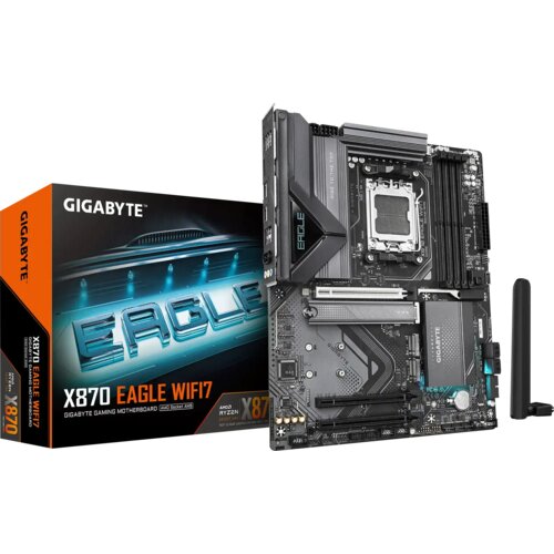 Gigabyte X870 EAGLE WIFI7 Motherboard - Supports AMD Ryzen 9000 CPUs, 14+2+2 phases VRM, up to 8000MHz DDR5 (OC), 1xPCIe 5.0 + 2xPCIe 4.0, Wi-Fi 7, 2.5GbE LAN, USB 4 Slike