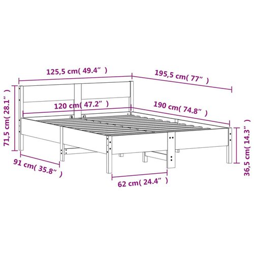 vidaXL Posteljni okvir z vzglavjem 120x190 cm trdna borovina Cene