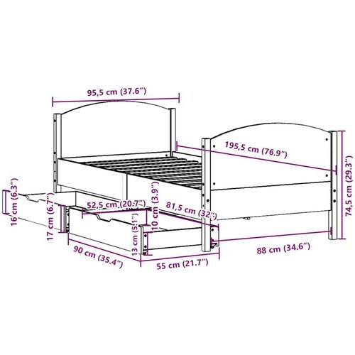 VidaXL Okvir kreveta bez madraca bijeli 90 x 190 cm masivna borovina Slike