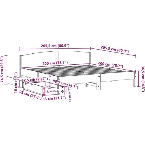 VidaXL Okvir kreveta bez madraca bijeli 200x200 cm od masivne borovine Slike