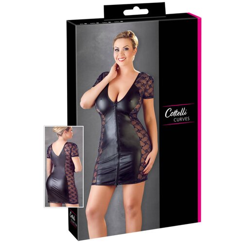 Cottelli Plus Size - kombinirana obleka s pentljo in čipko (črna) - 3XL Cene