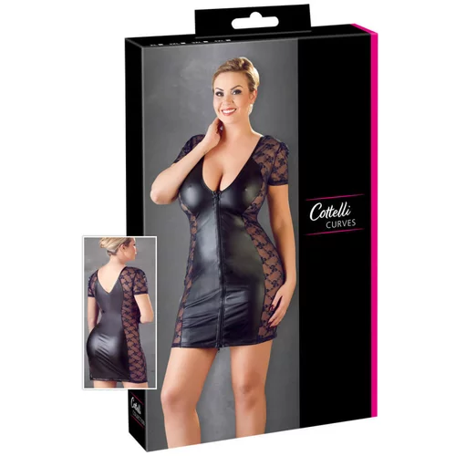 Cottelli Plus Size - mašna, haljina od čipke (crna) - 3XL