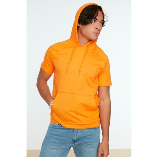 Trendyol Orange Men Regular Fit Hooded Kangaroo Pocket Sweatshirt Slike