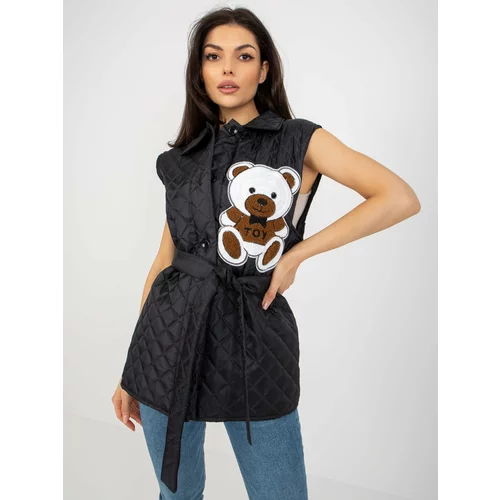 Fashion Hunters Black quilted vest with patch and appliqué