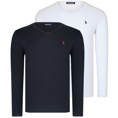 Dewberry DUAL SET T8587 V COLLAR MEN'S SWEATSHIRT-WHITE-BLACK Cijene