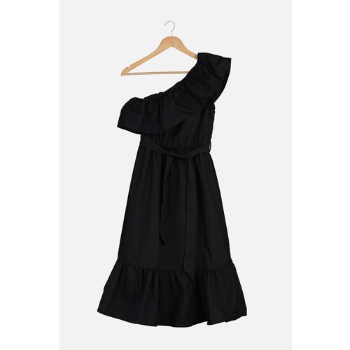 Trendyol Black Belted Single Sleeve Ruffle Dress Slike
