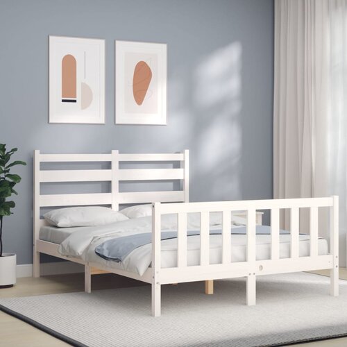 The Living Store Posteljni okvir z vzglavjem bel 140x200 cm trden les - Posteljni Okvir, (21525649) Slike