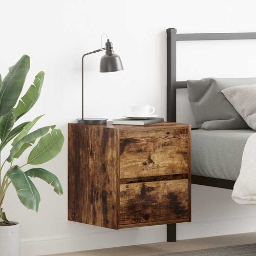 VidaXL Stenska nočna omarica 2 kosa dimljeni hrast 38x34x40 cm Slike