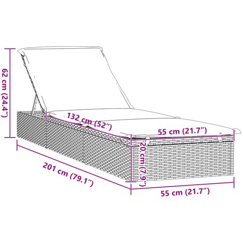 LEŽAJ za sunčanje 1 kom s jastukom crni 201x55x62 cm poliratan Slike