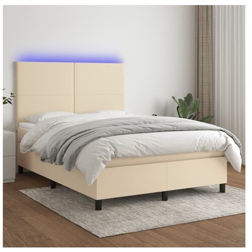 vidaXL Box spring postelja z vzmetnico LED krem 140x190 cm b Cene
