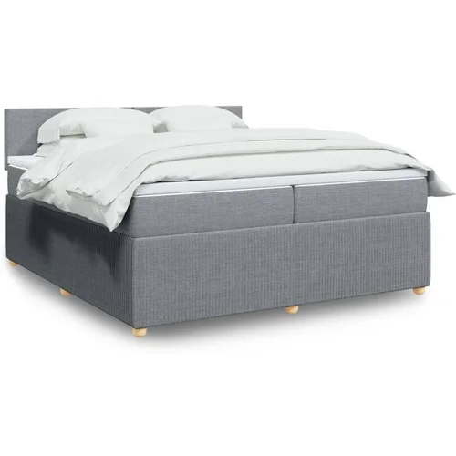 vidaXL Box spring postelja z vzmetnico svetlo siva 200x200 cm blago