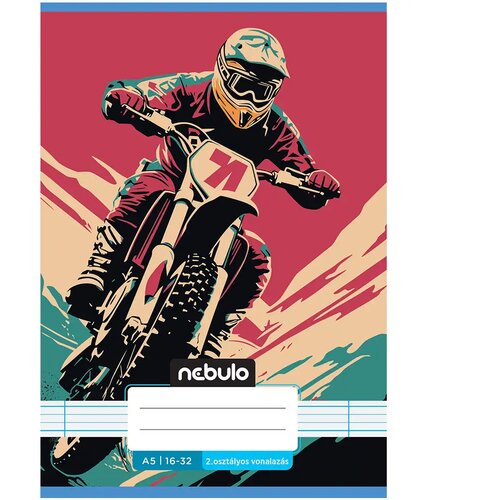 NEBULO Speta zvezek s črtami formata A/5 za 2. razred z motivom cross motorja, 16-32 strani Cene