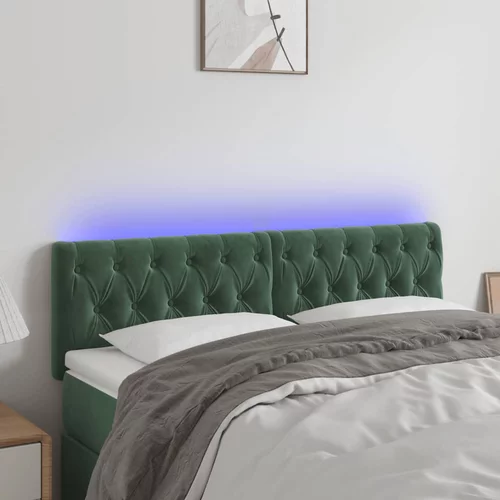 vidaXL LED posteljno vzglavje temno zeleno 160x7x78/88 cm žamet