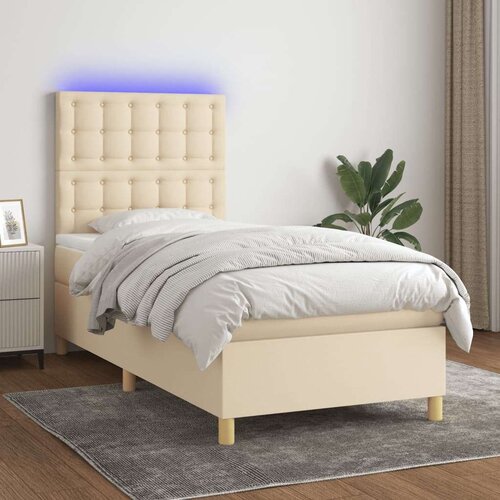  Box spring s madracem LED krem 100x200 cm od tkanine Slike