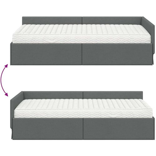  Kutni krevetni okvir s madracem Ostalo 2 pcs Siva tkanina Slike