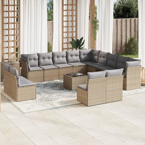VidaXL 14-dijelni set vrtnih sofa s jastucima poliratan Bež Slike