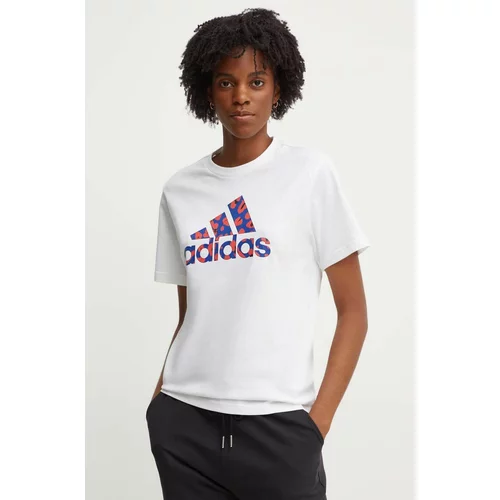 Adidas Bombažna kratka majica ženska, bela barva, IY3435