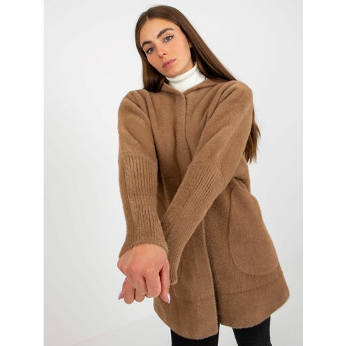 Fashion Hunters Light brown lady's coat made of alpaca with Carolyn wool Cene