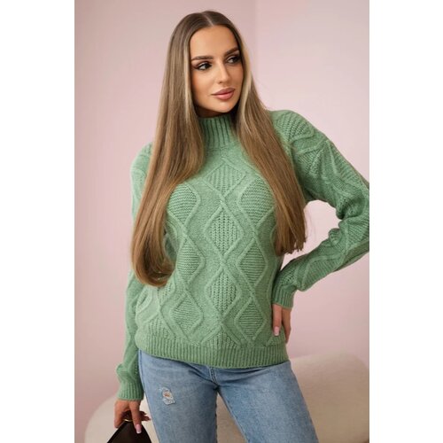 Kesi Dark mint sweater with decorative knit Cene