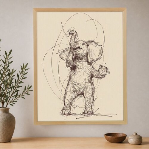 Wallxpert uramljena slika na platnu Cc-D-Ah-1046, skica slona sa podignutom surlom, 45 x 60 cm Cene