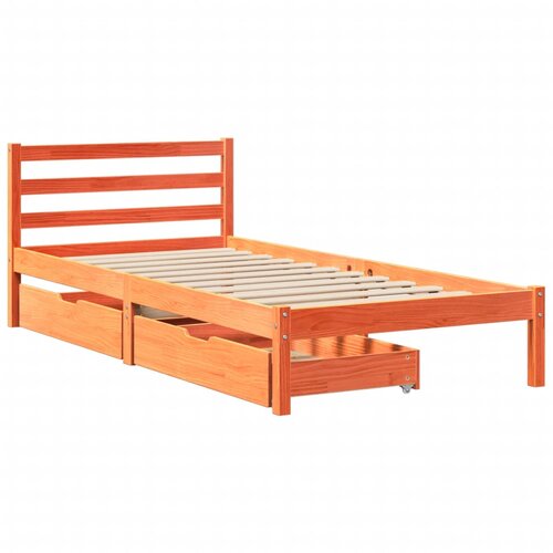 VidaXL Posteljni okvir s predali vo&amp;scaron;čeno rjav 90x190 cm trdna borovina, (21303722) Slike