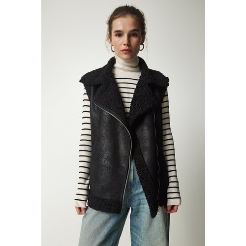  Women&amp;#039;s Black Zippered Shearling Nubuck Vest Slike