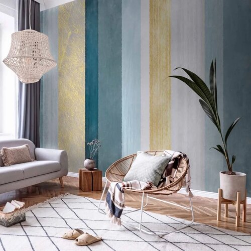  Foto tapeta - Striped pattern - abstract background in stripes in blue tones with gold pattern 343x256 Samoljepljiva Cene