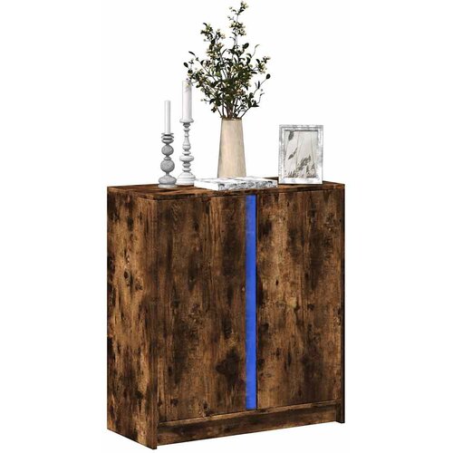  Komoda s LED svjetlima boja dimljenog hrasta 77x34x85 cm drvena Cijene