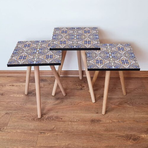 Hanah home 3Shp34 - navy blue navy bluebluebeige nesting table (3 pieces) Cene