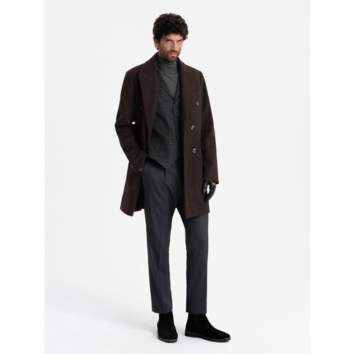 Ombre men's double-breasted coat with decorative buttons - dark brown Slike