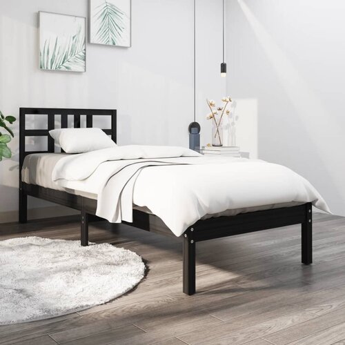 The Living Store Posteljni okvir črn iz trdnega lesa 100x200 cm - Posteljni Okvir, (21524315) Slike