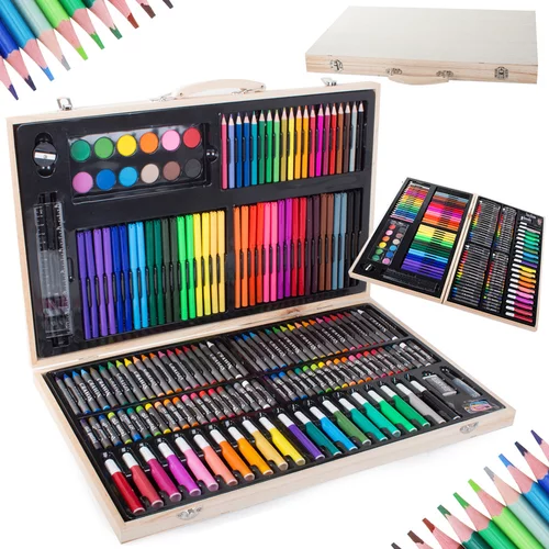  Umjetnički set bojica i flomastera za slikanje od 180 dijelova u drvenoj kutiji