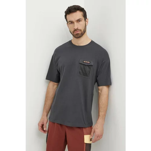 Columbia Pamučna majica Painted Peak za muškarce, boja: siva, s aplikacijom, 2074481