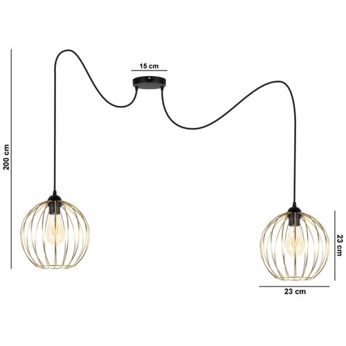  Luster na sajli MATT 2xE27/60W/230V pauk crna/zlatna Slike