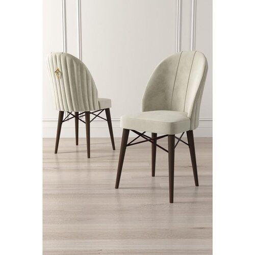 Hanah home set trpezarijskih stolica Ritim 8 kom, krem tkanina Babyface, drvene noge boje oraha Cene