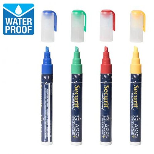 SECURIT Vodoodporni markerji s tekočo kredo Securit (debelina črte 2-6 mm, barvni, 4 kosi) Slike