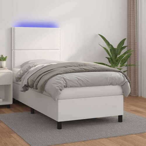  Krevet box spring s madracem LED bijeli 90x190 cm umjetna koža Slike