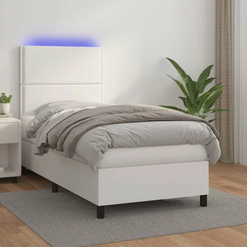  Krevet box spring s madracem LED bijeli 90x190 cm umjetna koža