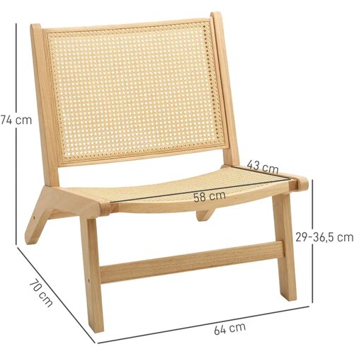  Stolica od ratana fotelja za čitanje drveni okvir &amp;scaron;iroko sjedalo 64 x 70 x 74 cm prirodno drvo Slike