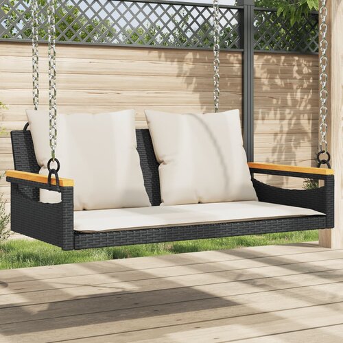  The Living Store Gugalna klop z blazinami črna 109x62x40 cm poli ratan - Gugalna Klop, (21494569) Slike