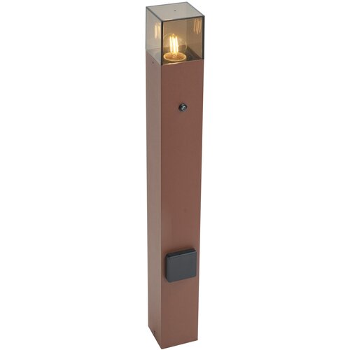 QAZQA Industrijska zunanja stebrna svetilka rjave barve z dimnim steklom 70 cm s senzorjem somraka IP44 - Danska Slike