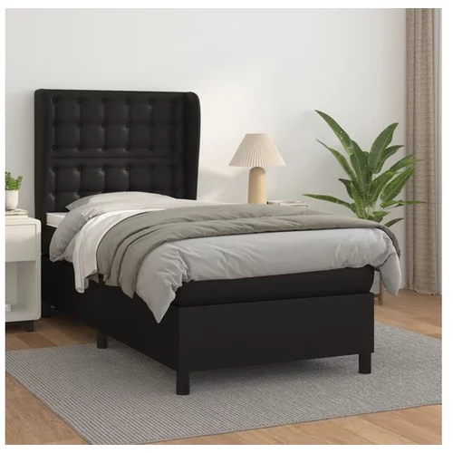  Box spring postelja z vzmetnico črn 90x190 cm umetno usnje