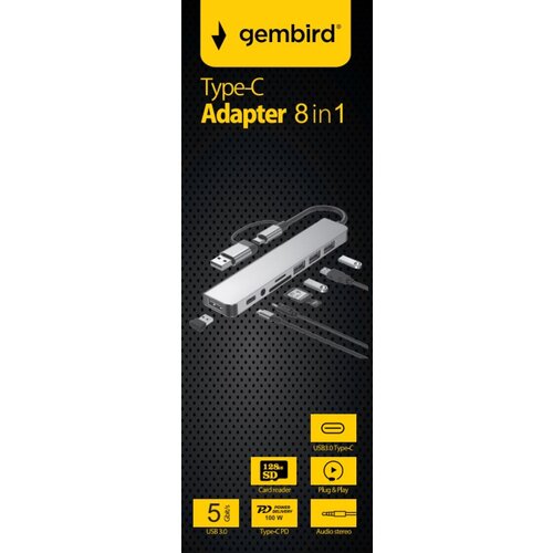  A-CM-COMBO8-06 ** USB-A + USB-C multi-port 8-in-1 USB3.0+USB2.0+SD+3.5mm+Data (838) Slike