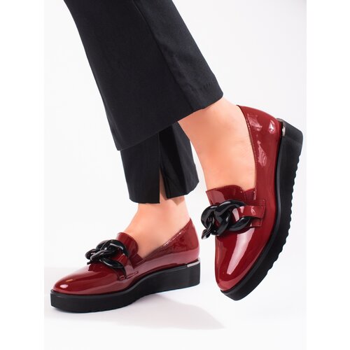 VINCEZA Lacquered platform moccasins with chain Shelovet burgundy Cene