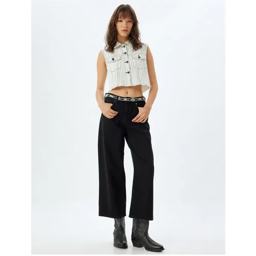 Koton Wide Leg Crop Jeans Buttoned Relaxed Fit Standard Waist - Wide Crop Leg Jeans