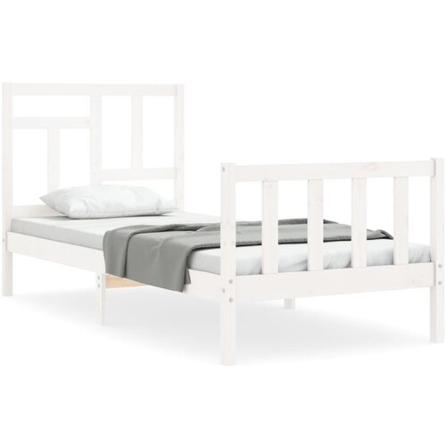 Maison Chic Posteljni okvir - Enojna postelja - Postelja za odrasle z vzglavjem bel trden les-J15769, (21772056) Cene