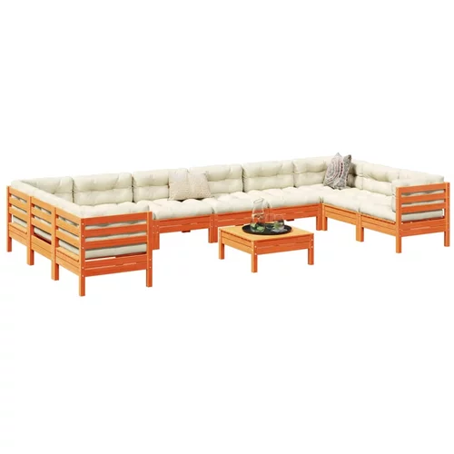 vidaXL 11-dijelni set vrtnih sofa s jastucima voštano smeđi borovine