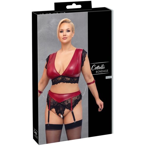 Cottelli Bondage Plus Size - čipkasti grudnjak (crveno-crni) Slike
