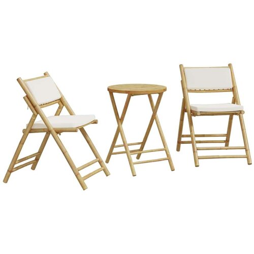 VidaXL 3-dijelni sklopivi bistro set s krem bijelim jastucima bambus Slike